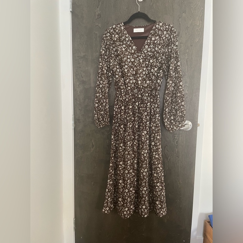 Brown Floral Dress by Olive Clothing